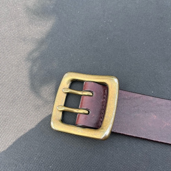 Express Brown Leather Belt with Brass Buckle - Picture 3 of 4